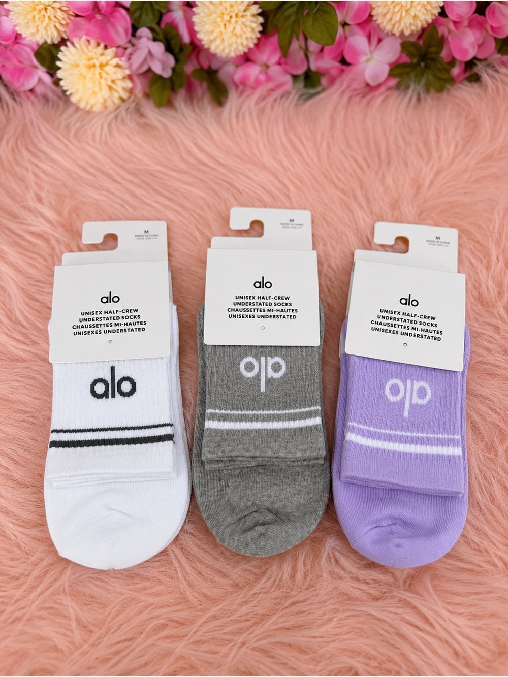 Crew Athletic Socks in White, Gray & Lavender (3-Pack)